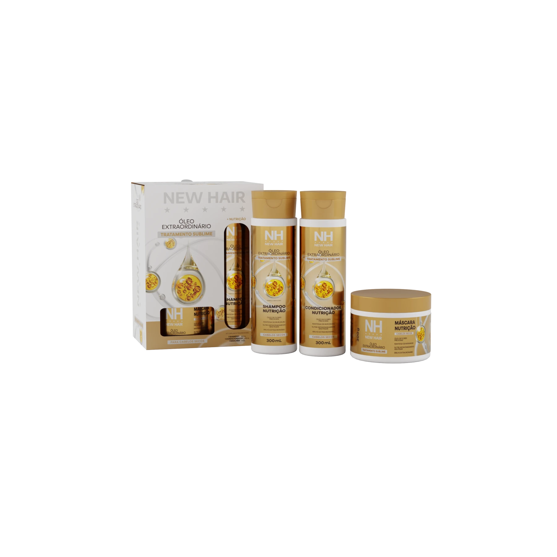 Kit Óleo Extraordinário New Hair com shampoo, condicionador e máscara
